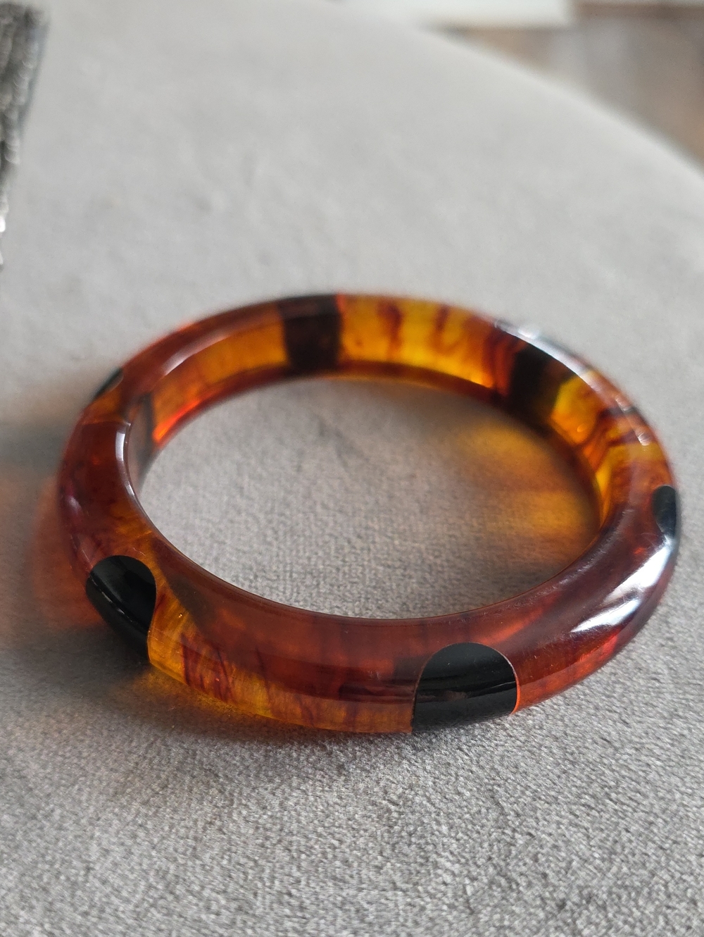 Vintage Amber and Black Tortoiseshell Resin Bangle Bracelet